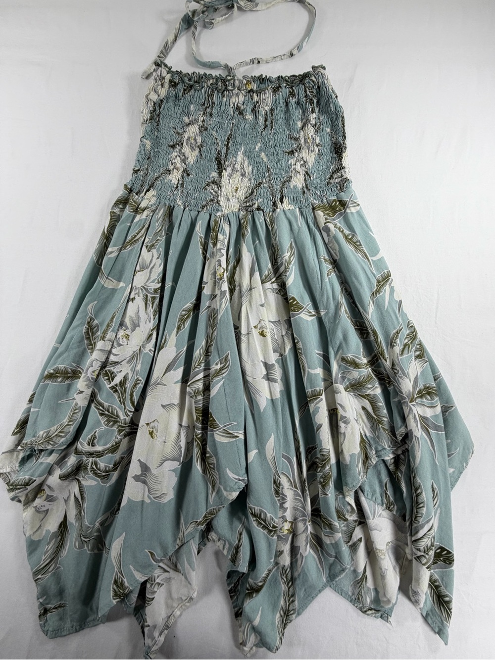 Hula Hula Hawaii Floral Handkerchief Hem Halter Dress One Size